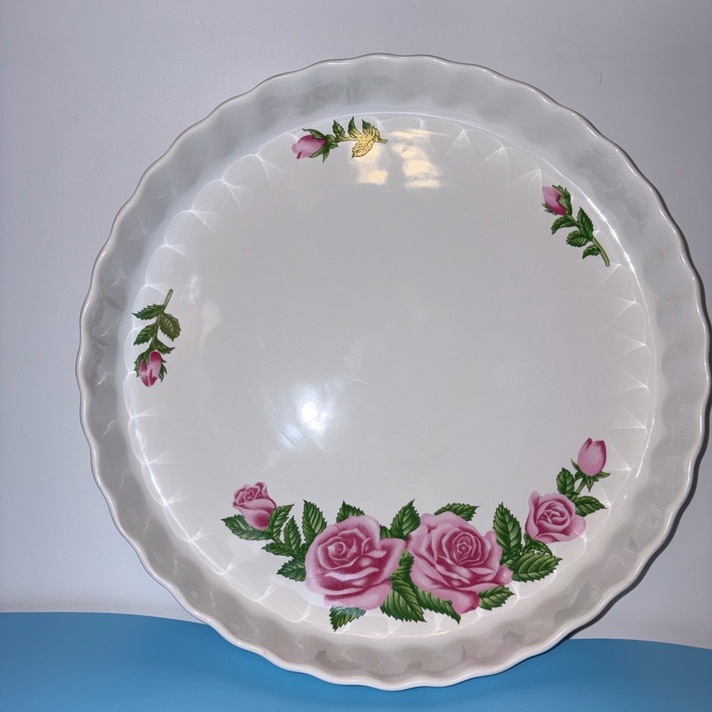 Christineholm Pink Rose 9.5 inch White Ceramic Tart Dish